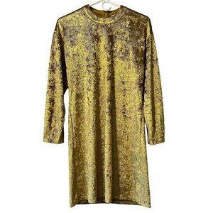 Molly Bracken Shiny Gold Dress Long Sleeve Round‎ Neck Zip Back Size Small Sexy